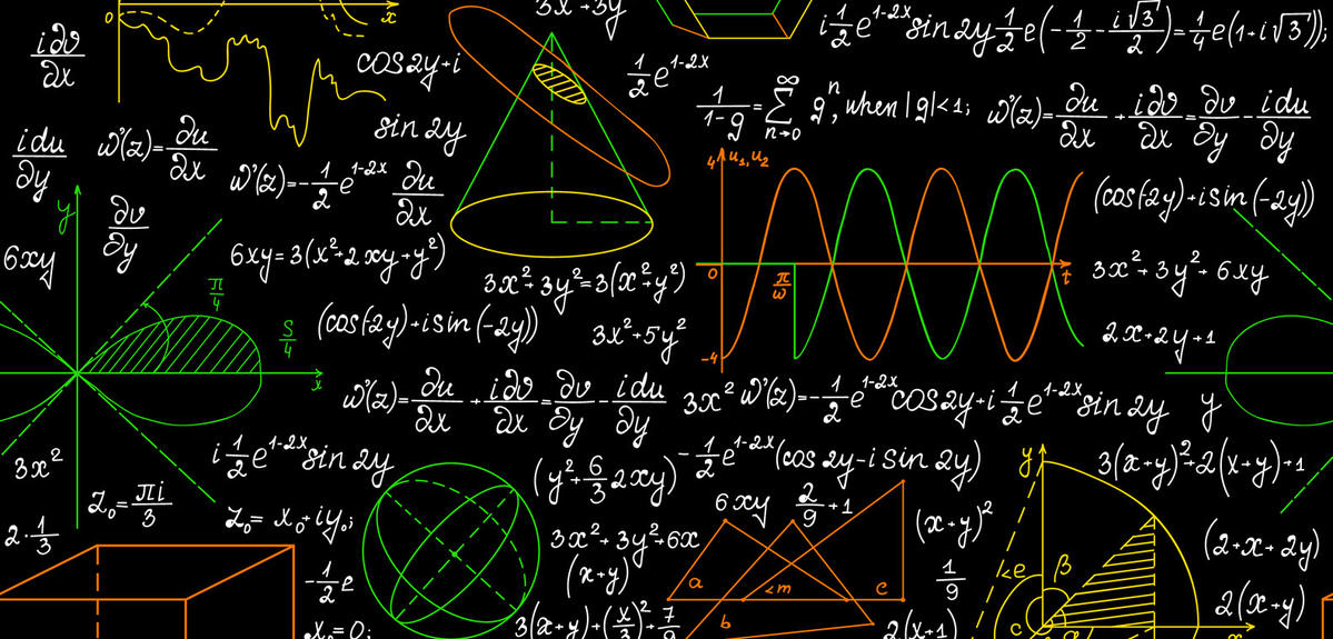 Mathematical vector seamless pattern with figures, formulas and